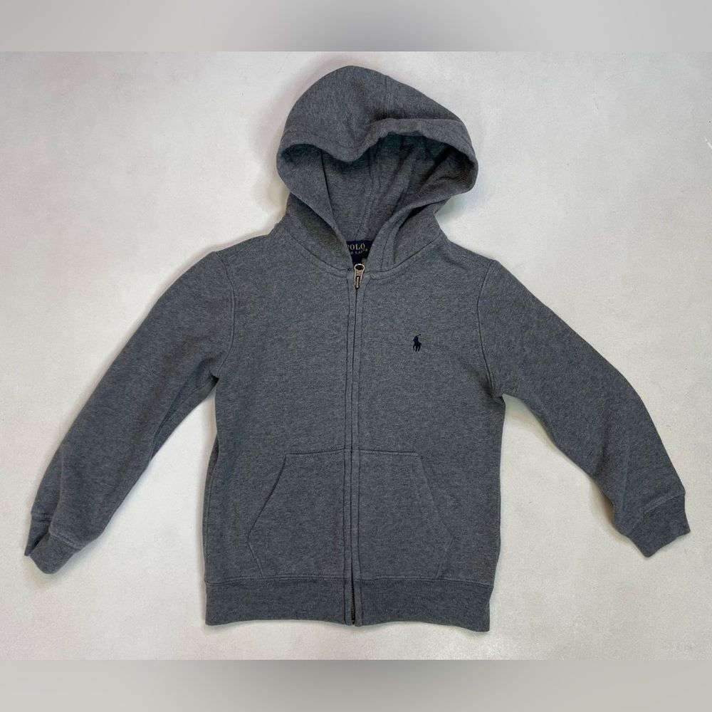 Polo Ralph Lauren Full Zip Hoodie Boys Size 6 Gray Pony Blue